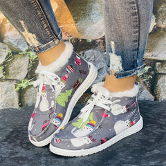 Christmas Tree & Cat Cartoon Pattern Women's Warm Flat Boots