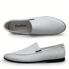 Men's Leather Loafer Shoes Lightweight Rubber Sole Slip On Flat Shoes
