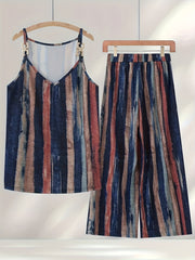 Striped Tank Top & Wide Leg Pants Set for Women