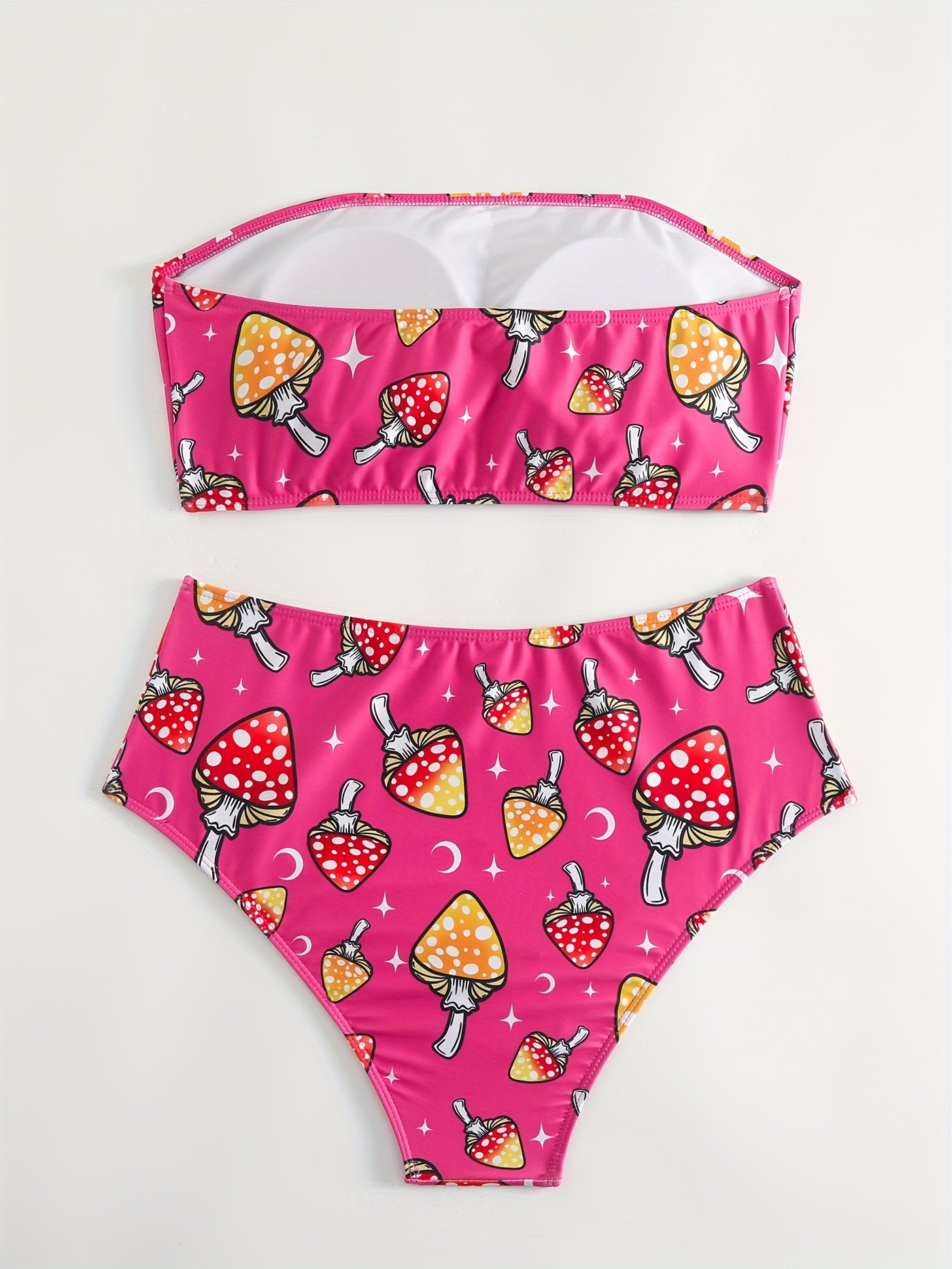Mushroom Print Bikini Set Strapless Tube Bra & High Waisted Panty Swim