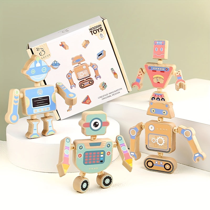 Wooden Snap Robots Toy Set for Kids 3+