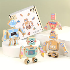 Wooden Snap Robots Toy Set for Kids 3+
