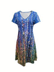 Boho V Neck Short Sleeve Dress Women's Clothing