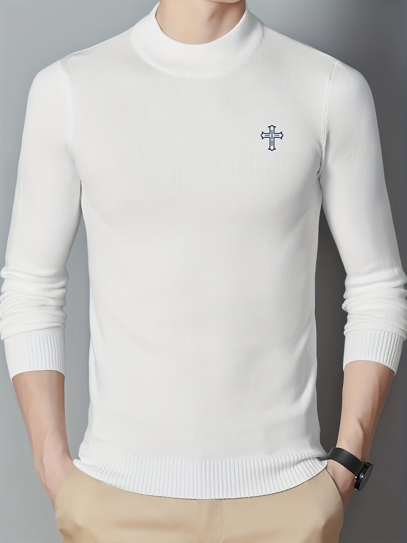 Men's Cross Pattern Knit Sweater Warm Pullover for Fall Winter