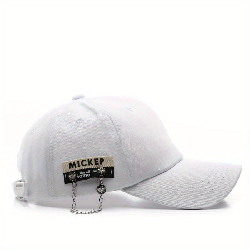 Chain Label Decor Baseball Cap Solid Hip Hop Dad Hat Unisex