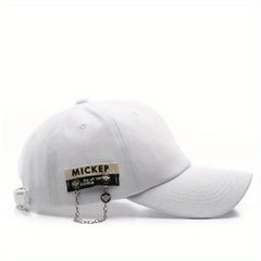 Chain Label Decor Baseball Cap Solid Hip Hop Dad Hat Unisex