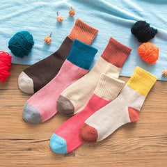 5 Pairs Colorblock Crew Socks Warm Mid Tube Women's Stockings