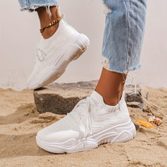 Women's Breathable Mesh Platform Sneakers Casual Lace Up Shoes