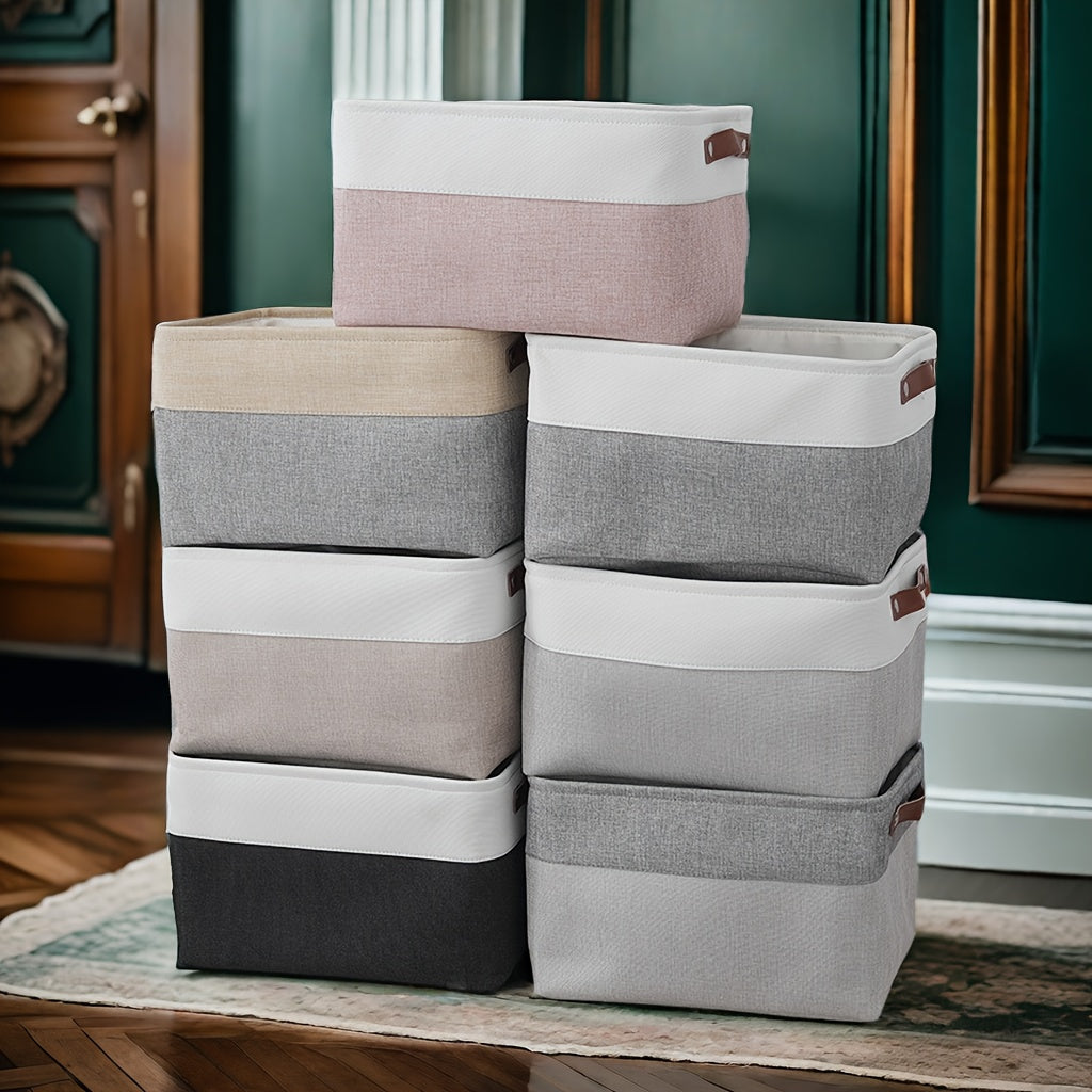 3pcs Fabric Storage Baskets Golden Finish Home Organizer