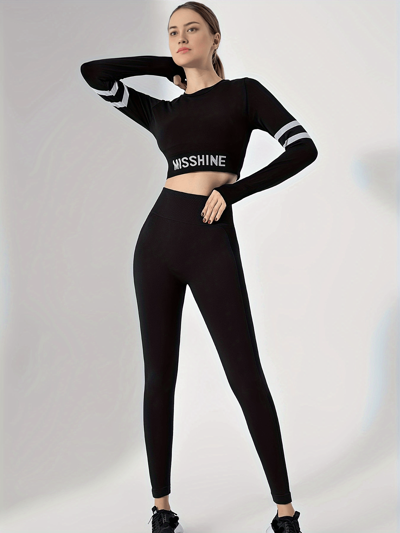 Stripe Pattern Tight Long Sleeve Top Fitness Yoga Running Top