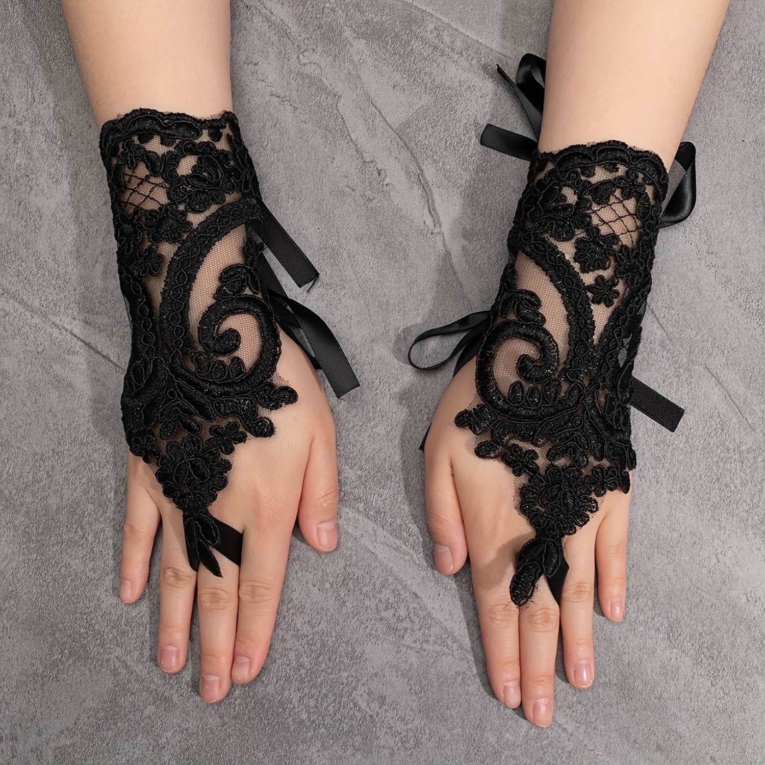 Vintage Lace Embroidery Gothic Fingerless Gloves for Women Girls