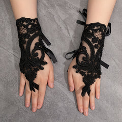 Vintage Lace Embroidery Gothic Fingerless Gloves for Women Girls