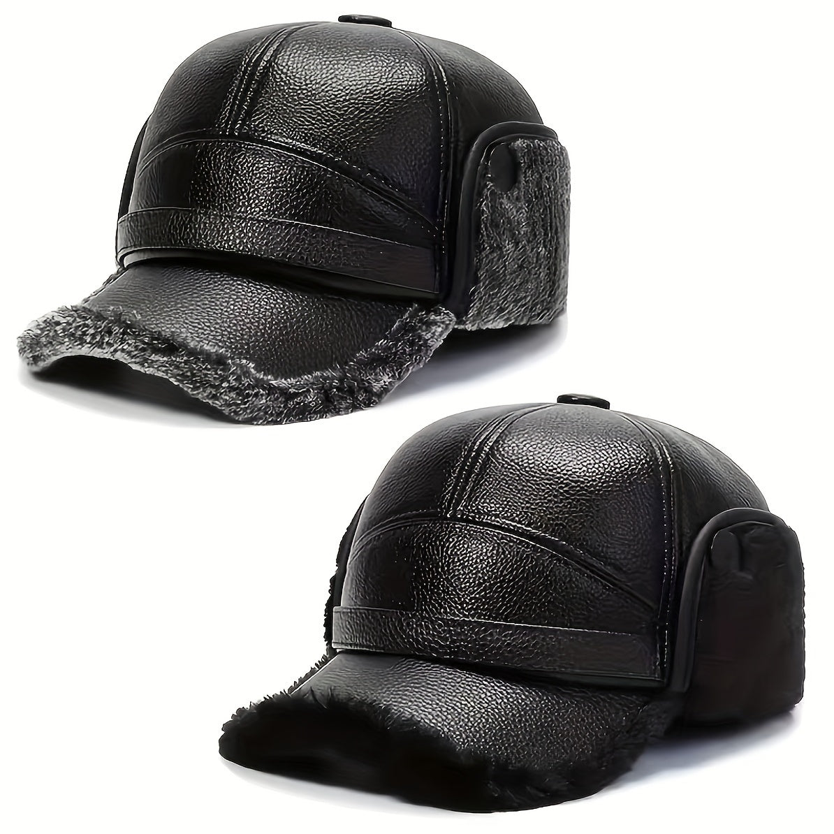Faux Leather Winter Dad Baseball Cap with Earflaps