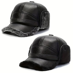 Faux Leather Winter Dad Baseball Cap with Earflaps