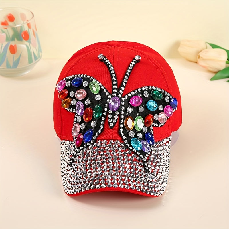 Rhinestone Butterfly Patch Baseball Cap Y2K Dad Sports Sun Hats