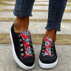 Halloween Skull Pattern Slip On Skate Shoes Lightweight Canvas Sneakers