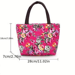 Rose Flower Pattern Handbag Canvas Tote Bag For Shopping & Travel