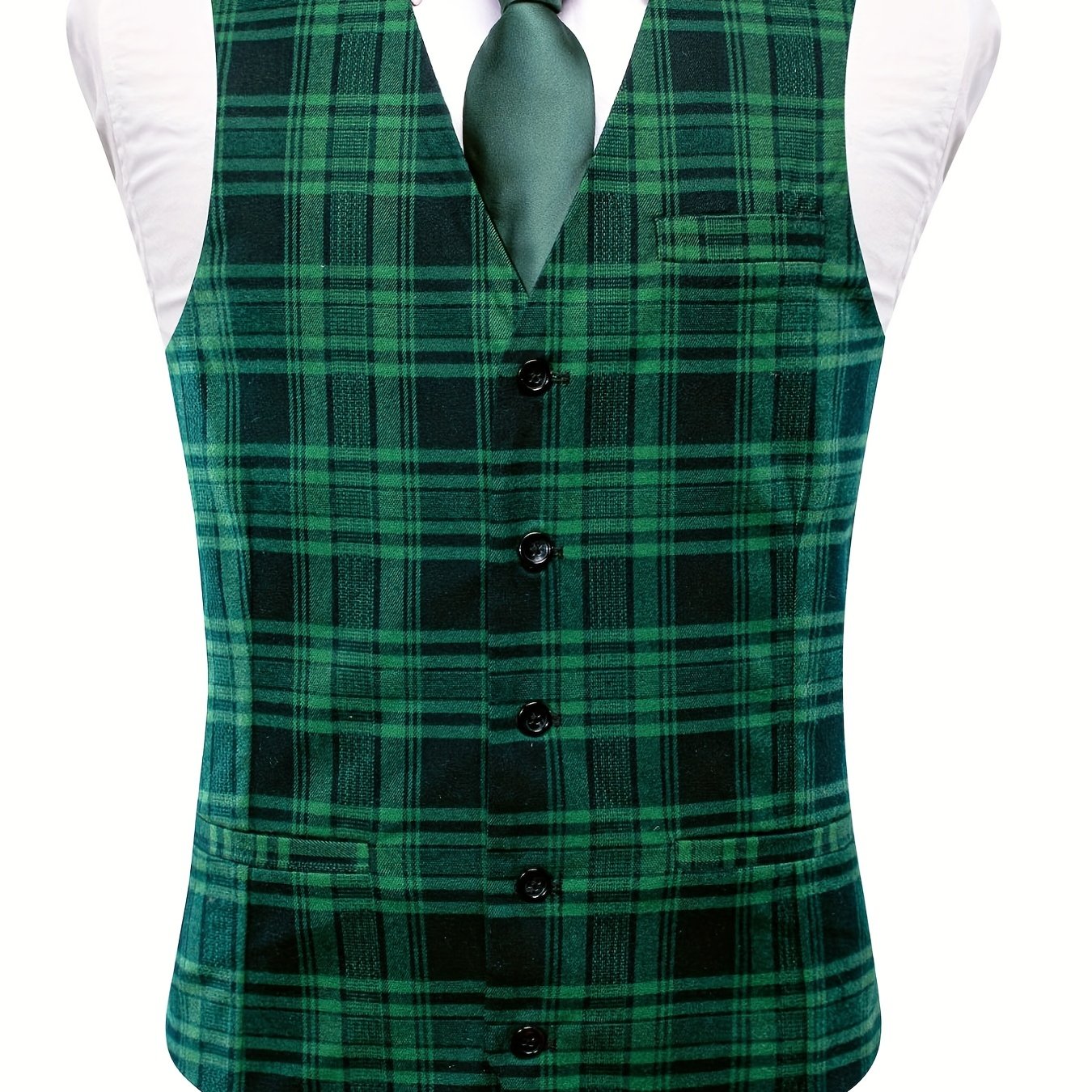 Plaid V Neck Waistcoat Men's Retro Style Single Breasted Vest