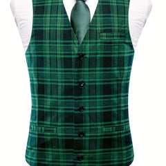 Plaid V Neck Waistcoat Men's Retro Style Single Breasted Vest