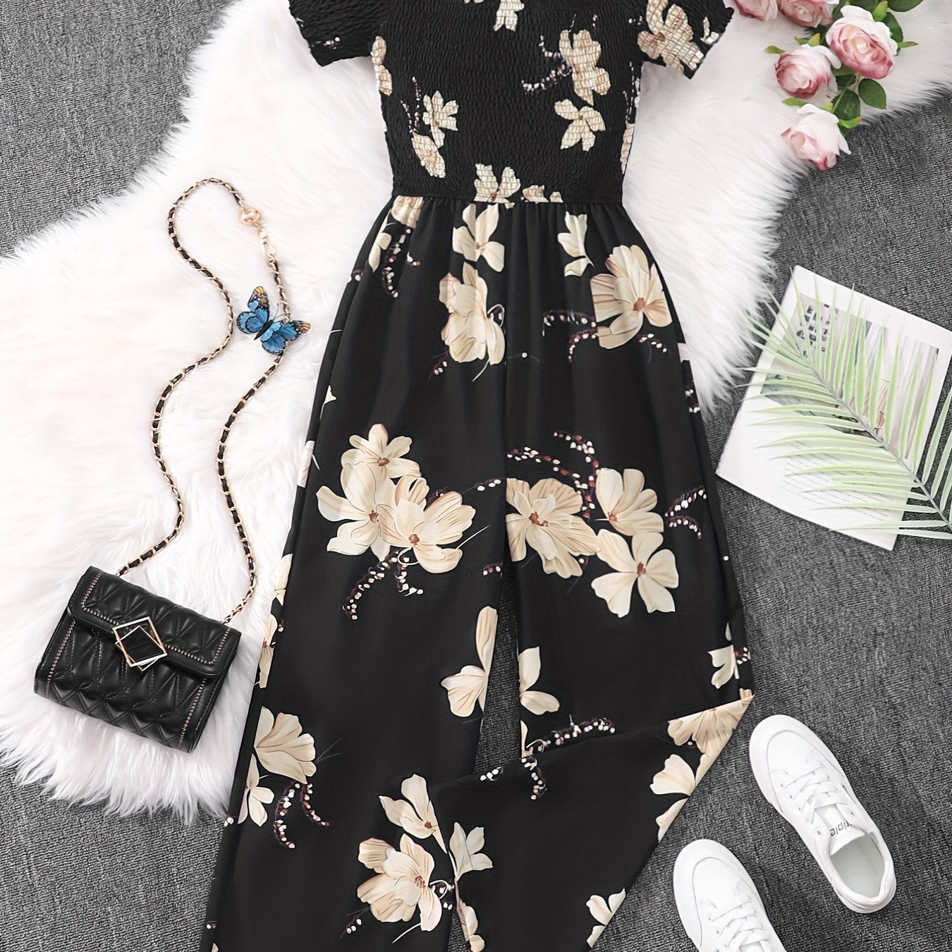 Boho Floral Wide Leg Jumpsuit for Women