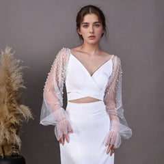 2pcs Embellished Mesh Sleeves Sheer Bridal Accessories
