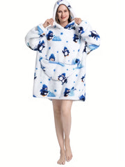 Animal Pattern Sherpa Fleece Hooded Blanket