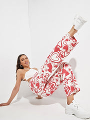 Heart Pattern High Waist Wide Leg Jeans Loose Fit Denim Pants