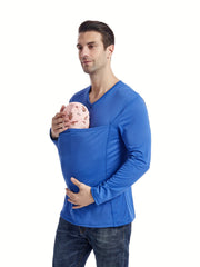 Men's V Neck Long Sleeve T shirt With Chest Pocket