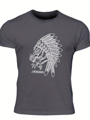 Men's Animal Sketch Print Tee Casual Crew Neck Summer Outdoor Tshirt