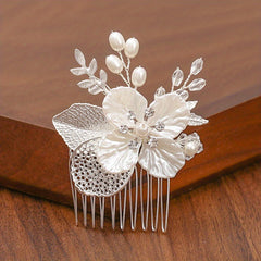 Silvery Faux Pearl Rhinestone Wedding Hair Combs Hair Accessories For Women