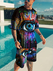 Colorful Eye 3d Pattern Men's 2 Piece Outfit Summer Set