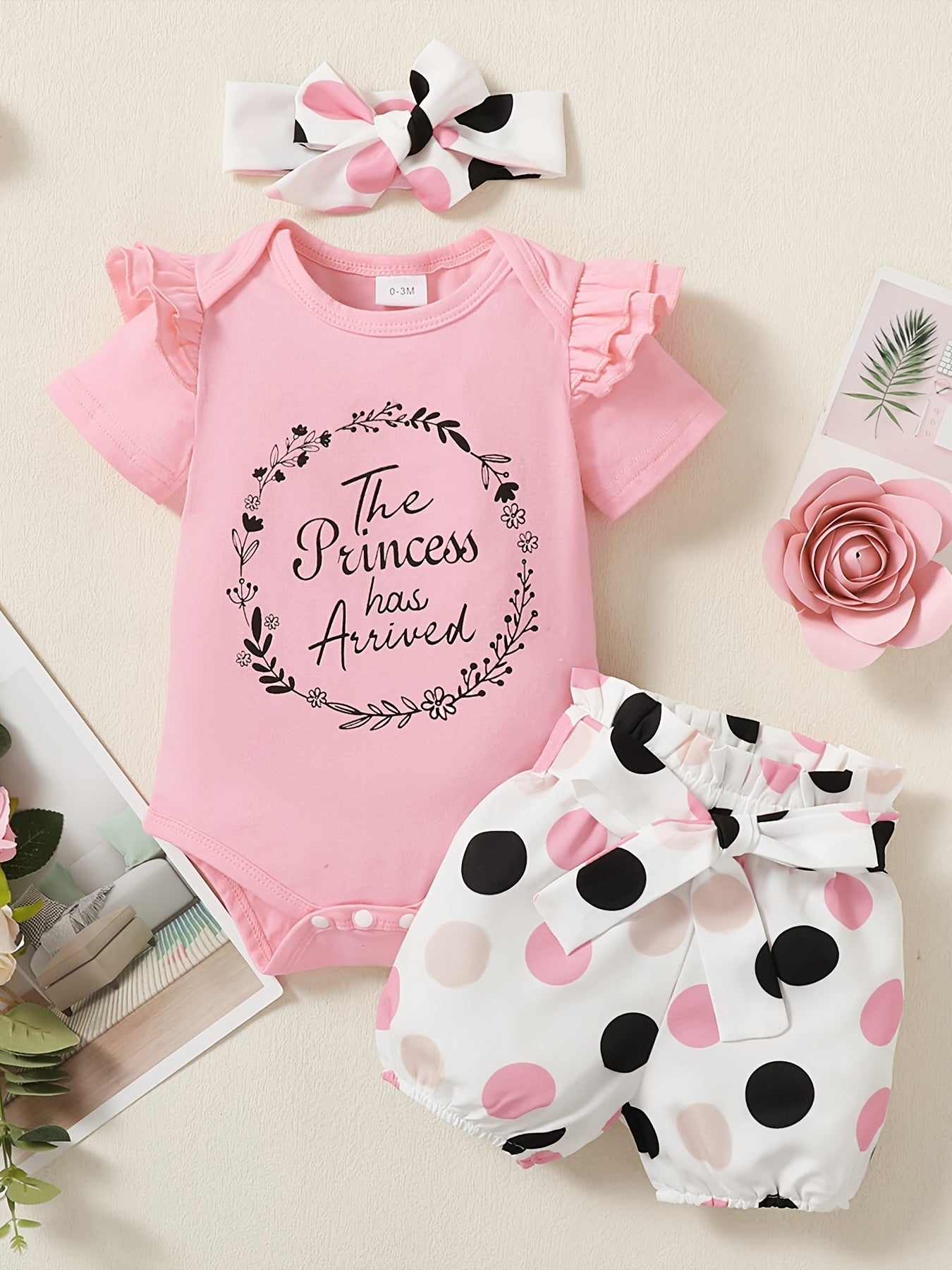 Newborn Infant Letter Bodysuit & Polka Dot Shorts Set