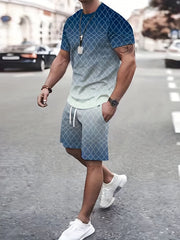 Ombre Diamond Pattern Print Men's 2Pcs Outfits