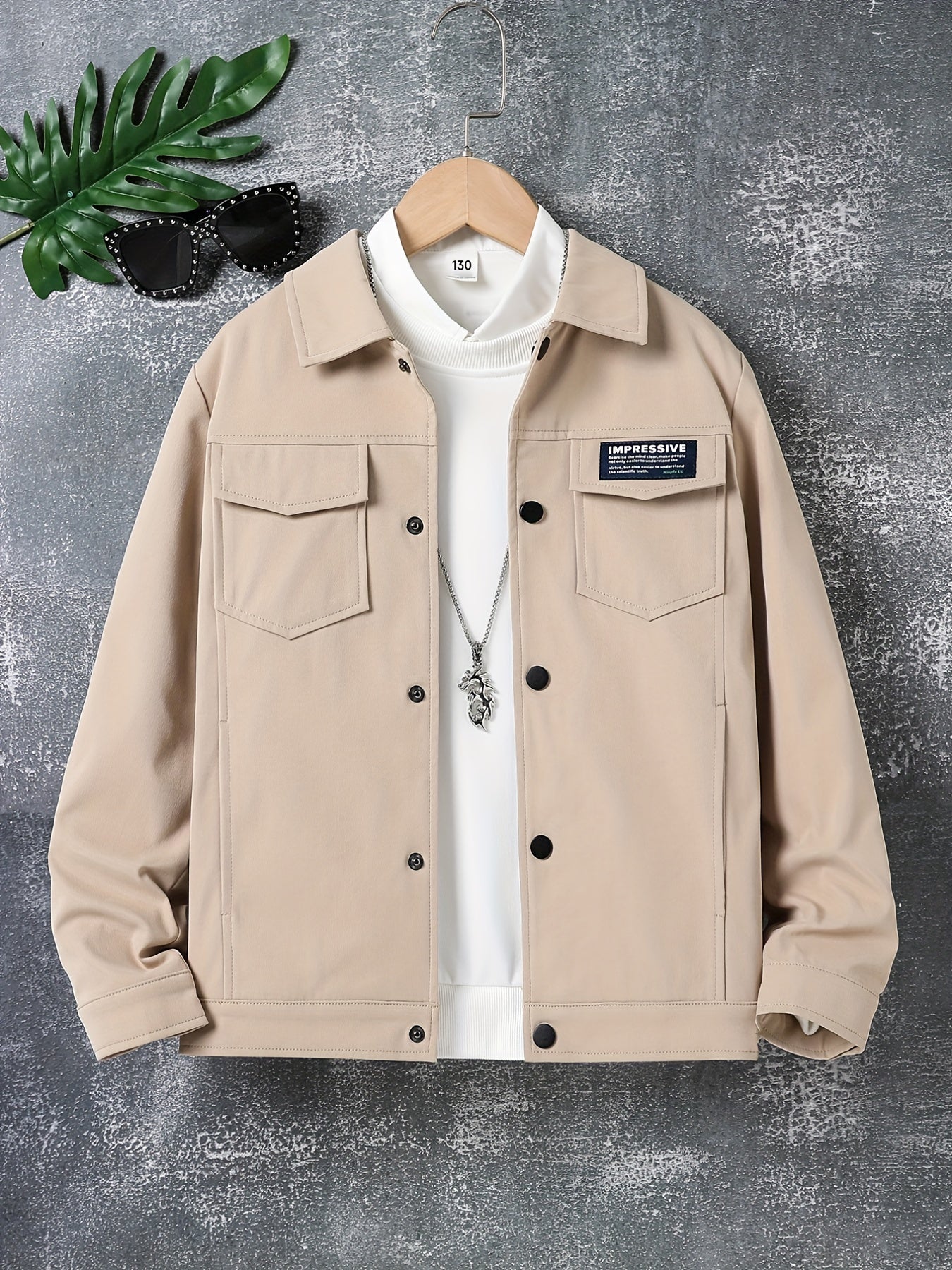 Kid's Button Front Jacket Patched Long Sleeve Top Casual Boy's Clothes