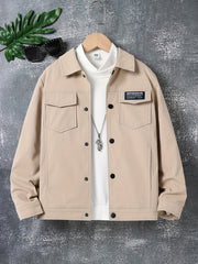 Kid's Button Front Jacket Patched Long Sleeve Top Casual Boy's Clothes