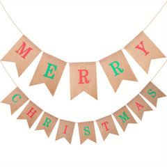 Jute Cloth Dovetail Flag Merry Christmas Banner Christmas Party Decoration