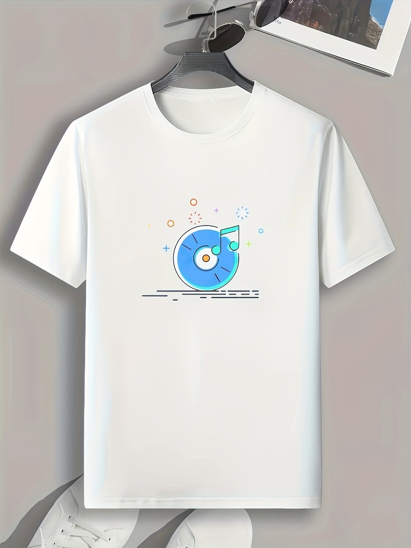Music Pattern Print Men's Graphic T-shirt for Summer