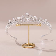 Silvery Rhinestone Faux Pearl Headband Flower Head Hoop Bridal