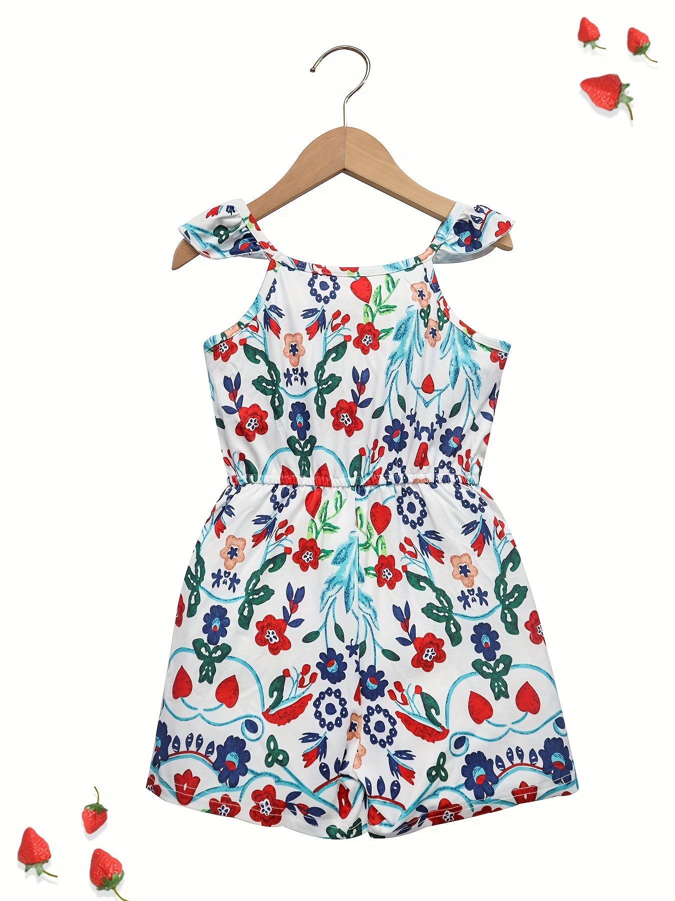 Toddler Girls Flowers Ruffle Trim Rompers Jumpsuits