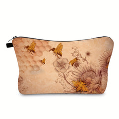 Sunflower & Bees Zippered Makeup Bag Cosmetic Organizer
