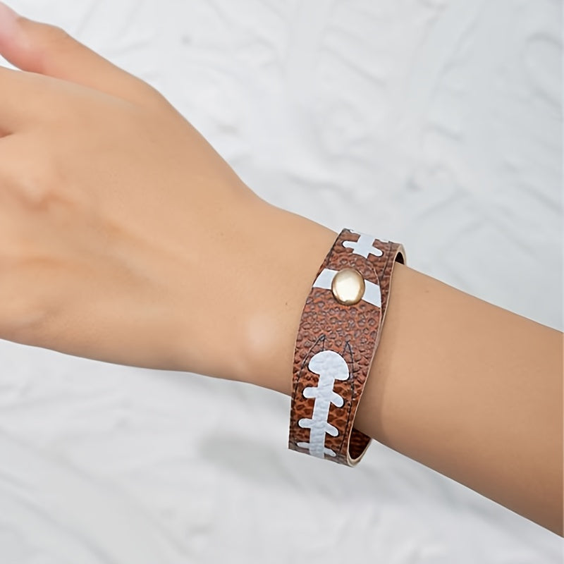 Football Print Leather Bracelet Adjustable Sports Style