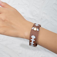 Football Print Leather Bracelet Adjustable Sports Style