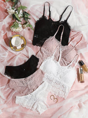 Floral Lace Bra & Panties Set Wireless Lingerie Women's Underwear