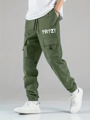 Abstract Letter & Mark Print Cargo Pants Men
