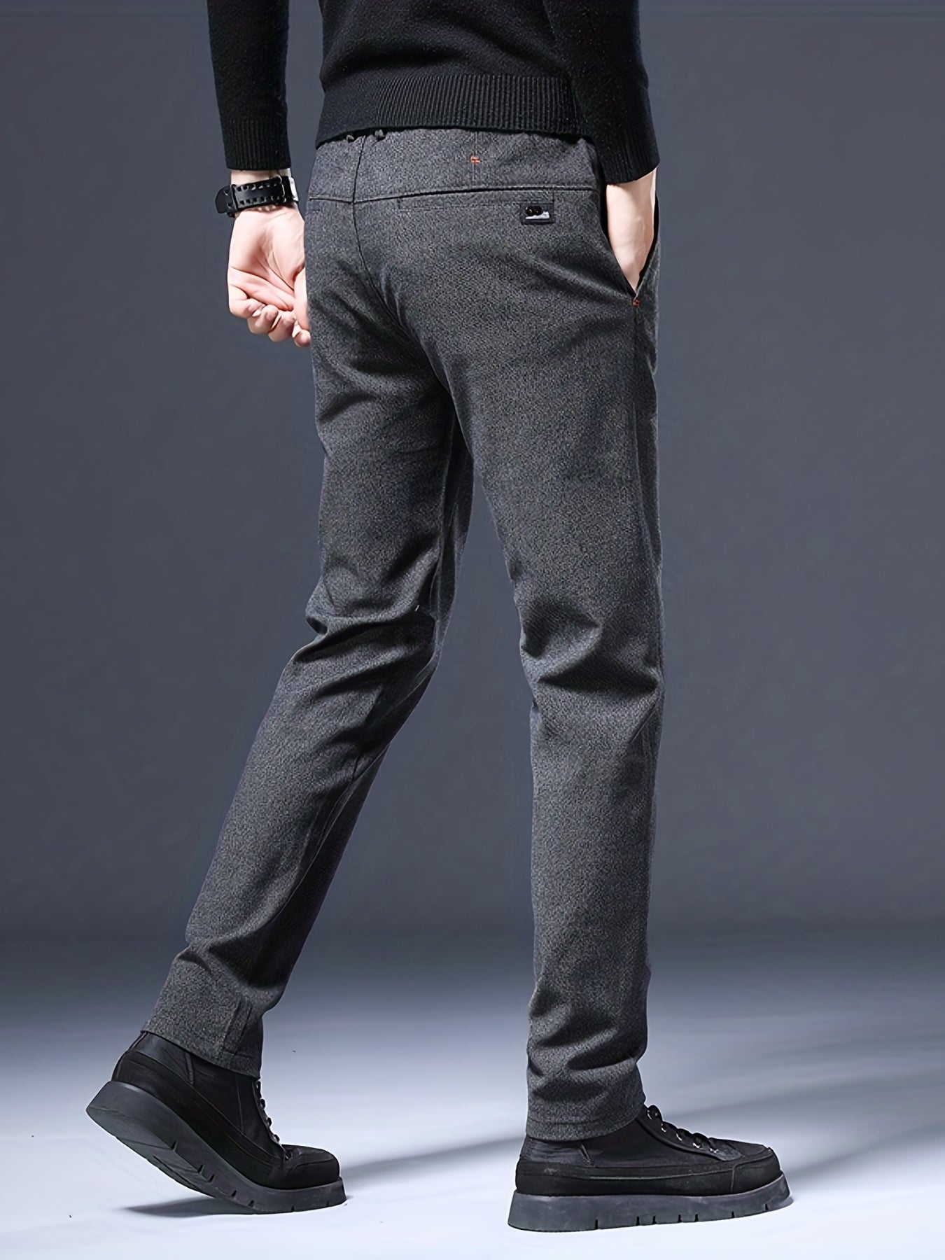 Men's Comfy Straight Leg Business Trousers Slim Fit Pants With Pockets