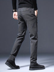 Men's Comfy Straight Leg Business Trousers Slim Fit Pants With Pockets