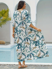 Boho Cover Up Women's Plus Tropical Print Batwing Sleeve V Neck Split