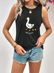 Goose Print Sleeveless Top Crew Neck Summer Top