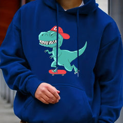 Anime Dinosaur Print Hoodie Men's Graphic Pullover Hooded Sweatshirt