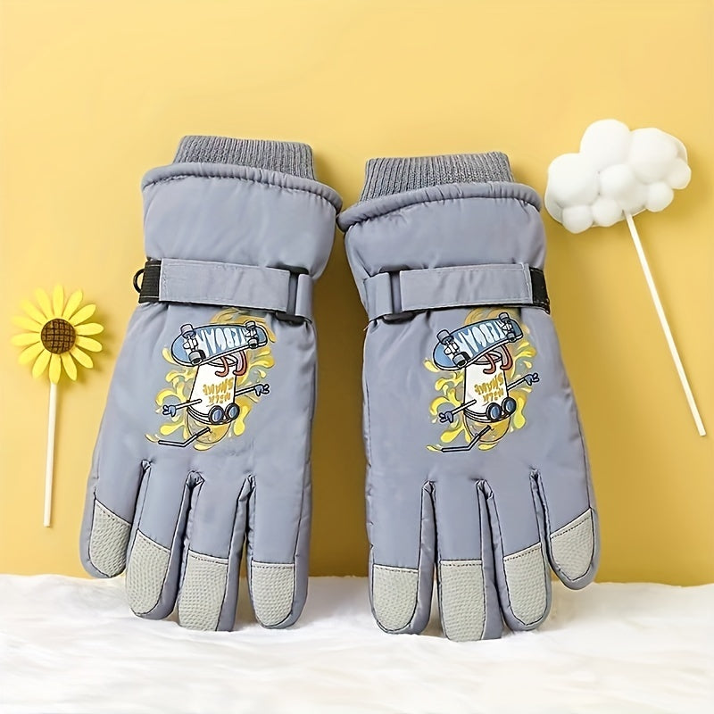 Kids Cartoon Ski Gloves Waterproof & Windproof Warm Gloves Age 8-11
